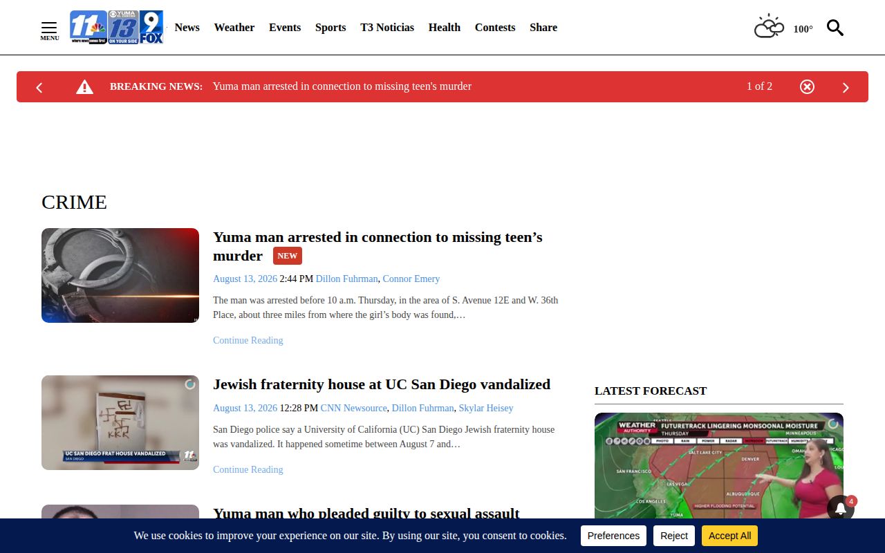 KYMA Yuma County crime news and mugshot coverage section