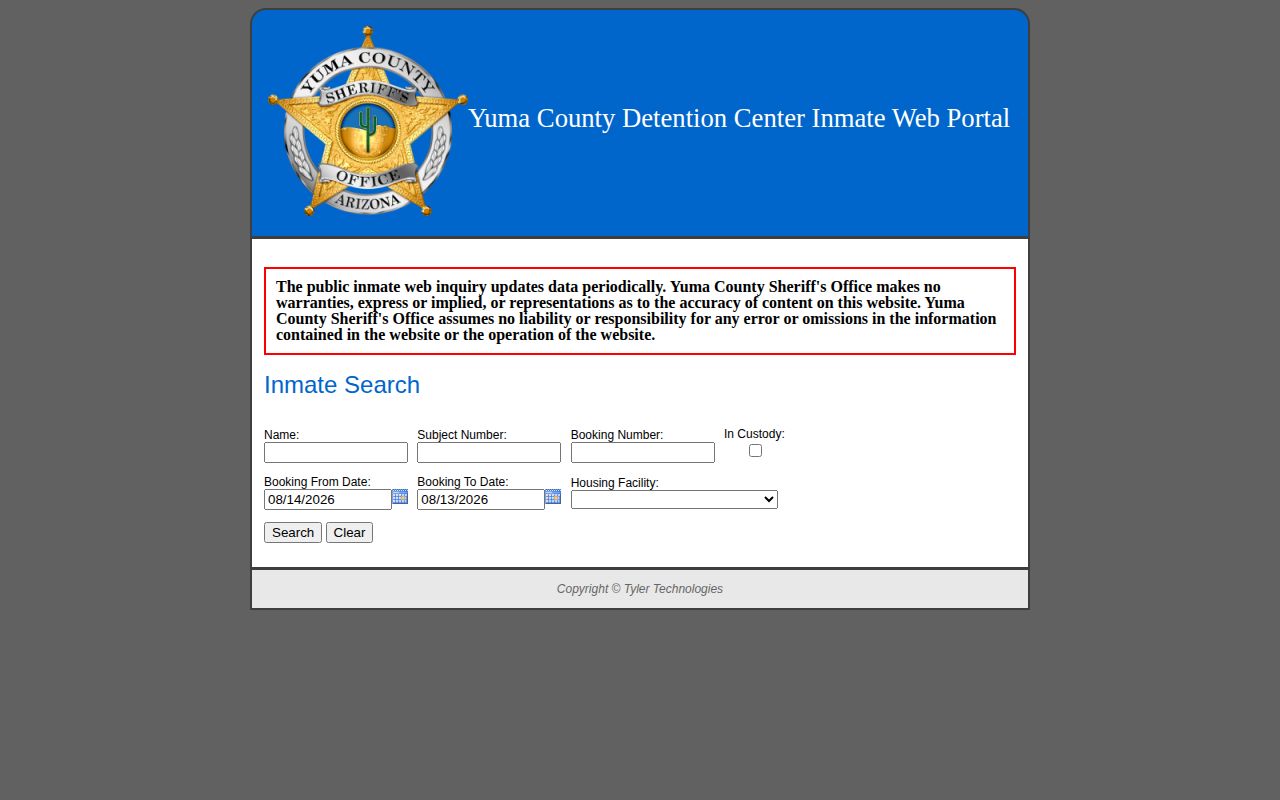 Yuma County busted mugshot jail roster and booking date search